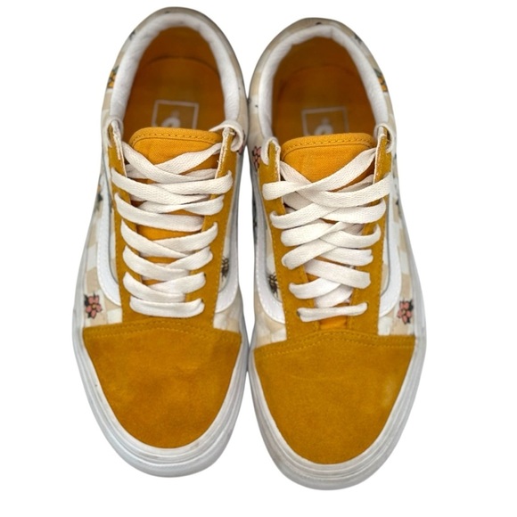 VANS Old School Cottage Yellow Suede Checkerboard Floral Sneakers Size 6.5 - Picture 3 of 9
